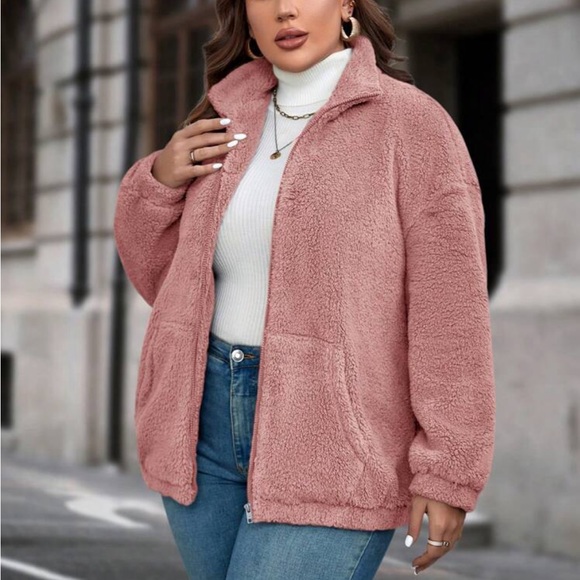 Plus size cost zip up teddy jacket - Picture 5 of 16